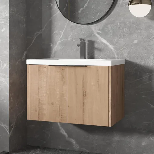 Miniatura 3 de Juego de tocador de baño de 30 pulgadas con lavabo montado en la pared, diseño moderno, gabinete de montaje flotante, tocador de baño con fregadero