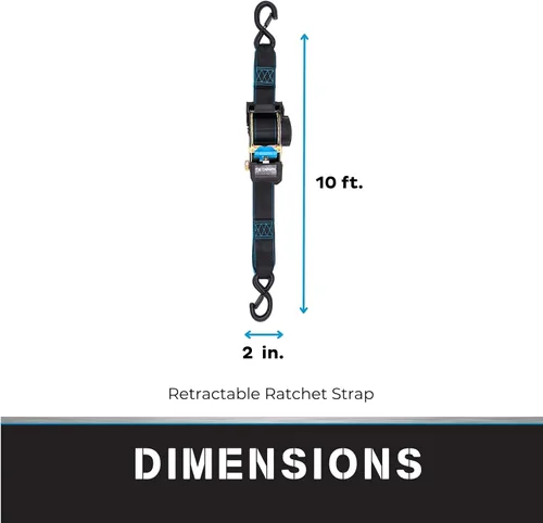 Miniatura 4 de Tie Down 2 pulgadas x 3.05 m Negro Correa de fijación con mecanismo de trinquete resistente retráctil, kit de 2 unidades - Límite de carga de rotura