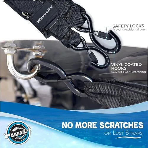 Miniatura 4 de WavesRx Correas de popa de remolque de barco y moto acuática de alta calidad - Correas marinas - Ajustable a través de hebilla de liberación rápida