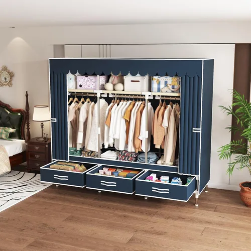 Miniatura 3 de Armario portátil duradero y fácil de montar, resistente con cubierta de tela no tejida, lo mejor para dormitorio y fácil almacenamiento y Azul-A