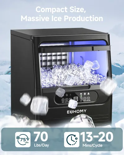 Miniatura 2 de EUHOMY Máquina comercial para hacer hielo, 70 libras/24 horas, 36 cubitos de hielo en 8-12 minutos, máquina de hielo debajo del mostrador con filtro