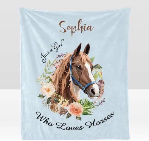 Miniatura 21 de Manta personalizada con texto en inglés «Just a Girl Loves Hors», manta de forro polar suave con nombre para regalos, sofá cama (50 x 60 pulgadas)