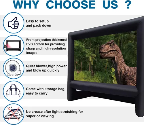 Miniatura 2 de XHYCPY Pantalla de proyector inflable de 21 pies para exteriores, pantalla de película inflable frontal y trasera para noche de cine en el patio