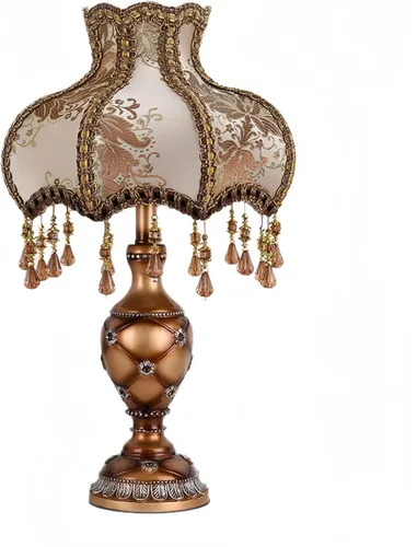 Miniatura 9 de Lámpara de mesa inteligente victoriana con cuentas de cristal y acabado dorado, base de resina verde esmeralda, enchufe E26 para dormitorio, Verde 1
