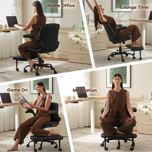 Miniatura 4 de AreShark Silla de Oficina con Piernas Cruzadas: Silla de Escritorio Criss Cross para TDAH con Ruedas y Reposapiés Giratorio Extensible - Silla