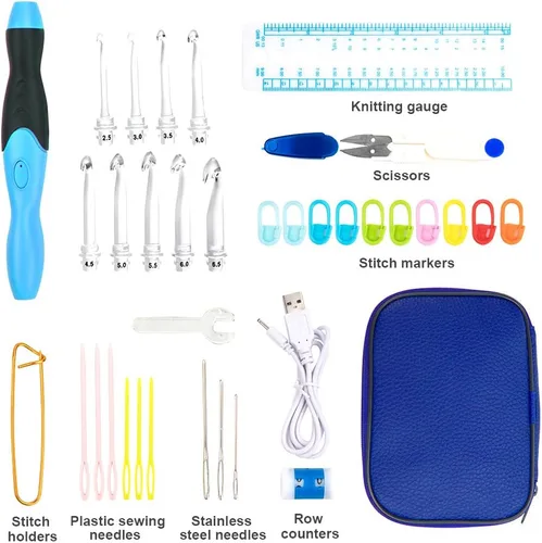 Miniatura 5 de Vidillo Juego de luces de ganchillo con funda, ganchos ergonómicos recargables iluminados, 9 ganchos intercambiables con una funda de ganchillo