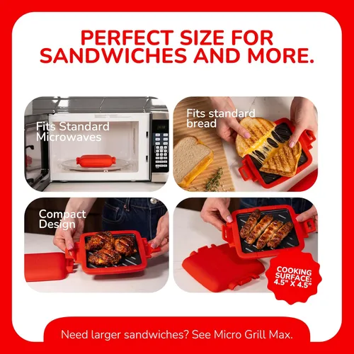 Miniatura 4 de Fabricante de Tostadas, Parrilla de Microondas, Tostador de Sánduces, Queso a la Parrilla en 3 Minutos, Crujiente, Prensa para Panini, Apto para Rojo