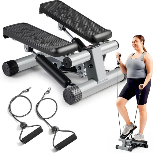 Sunny Health & Fitness Mini Steppers for Exercise at Home, Stair Step Workout Machine with Resistance Bands, Full Body Cardio Equipment, Optional