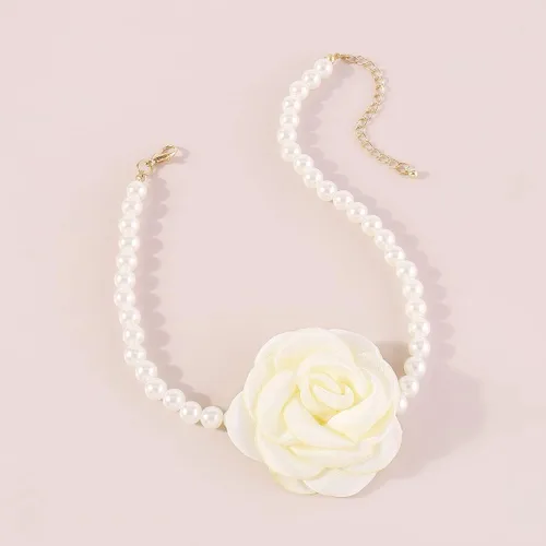 Miniatura 2 de Bethynas Gargantilla de perlas barrocas con flores hechas a mano, collar de rosa floral vintage, collar de perlas para novia, collar de perlas