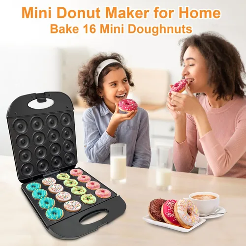 Miniatura 2 de Mini máquina para hacer donas 2025 para el hogar, para niños, de 16 agujeros, eléctrica de donas y panqueques con superficie antiadherente, ideal