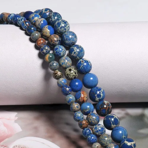 Miniatura 8 de 45 piezas de cuentas de sedimento azul marino, cuentas naturales de piedra redondas sueltas de 8 mm con poder curativo para hacer joyas, aretes