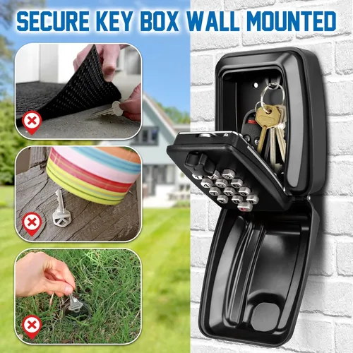 Miniatura 2 de Caja de bloqueo de llaves montada en la pared, caja de almacenamiento de llaves impermeable de 12 dígitos, caja de seguridad de gran capacidad