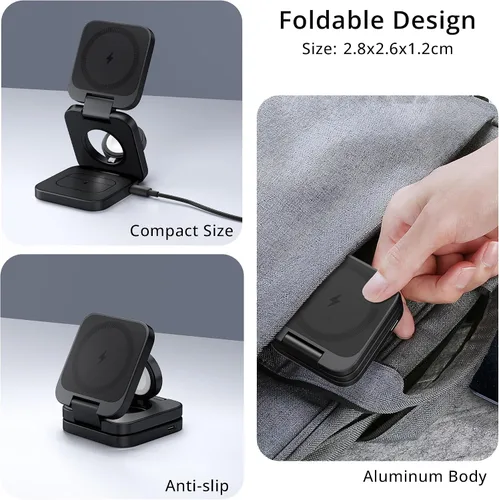 Miniatura 5 de Soporte de cargador inalámbrico 3 en 1, cargador magnético LULULOOK de 15 W, estación de carga rápida inalámbrica para iPhone 16/15/14, cargador