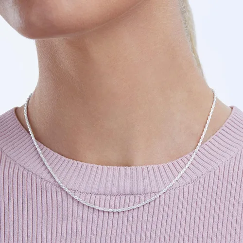 Miniatura 2 de Tienda Essentials Collar de cadena de cuerda de 14 pulgadas con corte de diamante de plata de ley