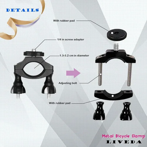 Miniatura 4 de Niewalda Soporte de cámara de bicicleta para bicicleta de montaña/cámara de acción de motocicleta, soporte de bicicleta compatible con cámara