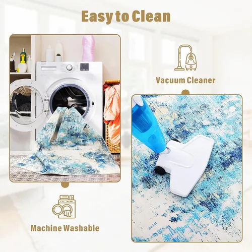 Miniatura 3 de Carvapet 9x12 Alfombras grandes para sala de estar y dormitorio, alfombra moderna lavable azul de pelo bajo con respaldo de goma, plegable, alfombra