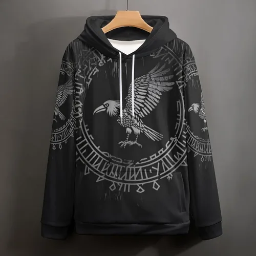 Miniatura 4 de ENLACHIC Sudadera con capucha con estampado digital 3D de tatuaje vikingo para hombre
