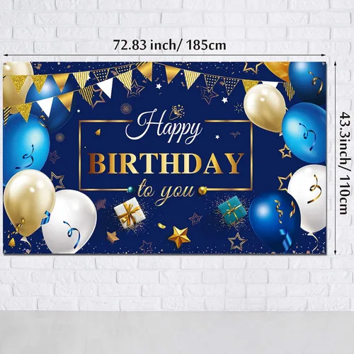 Miniatura 2 de Sumind Cartel de fondo de feliz cumpleaños para hombres, decoraciones de cumpleaños azul marino y dorado, fondo de fotos, suministros