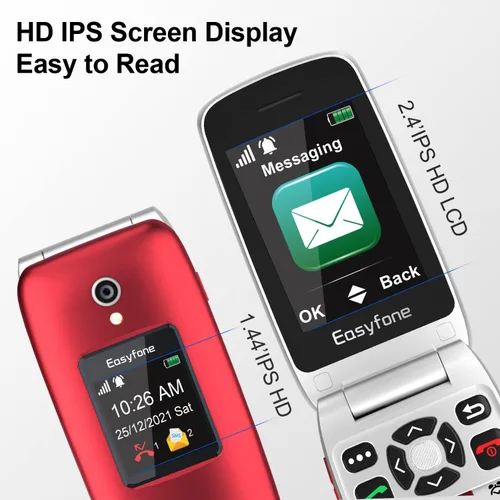 Miniatura 3 de Easyfone Prime-A1 Pro - Teléfono celular 4G Flip desbloqueado para personas mayores, fácil de usar, botones grandes, sonido claro, botón SOS y Rojo