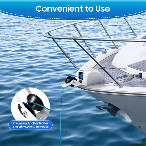 Miniatura 4 de Cabrestante de anclaje eléctrico de 12 V con control remoto, ancla de agua salada marina para lancha de pesca, lancha pontón (45 libras/blanco)