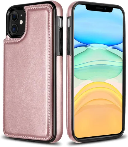 Miniatura 7 de HianDier - Funda tipo cartera para iPhone 11 de 6.1 pulgadas, funda protectora con ranuras para tarjeta de crédito, foto, piel sintética suave, Oro