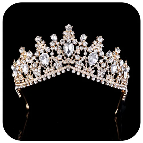 Miniatura 9 de Tiara de princesa de cristal de la reina – Diadema con coronas de diamantes de imitación para cumpleaños, bodas, Halloween, bailes, concursos