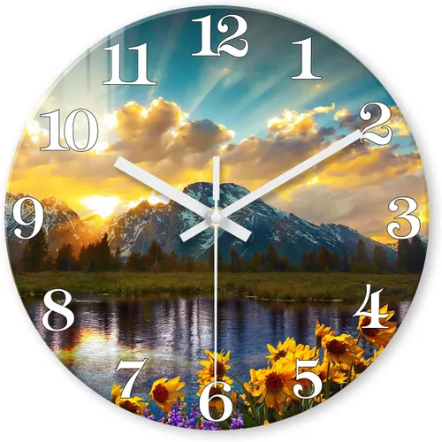 Miniatura 12 de XFM Reloj de pared de girasol de 12 pulgadas, silencioso, sin tictac, operado con pilas, decorativo, con flores amarillas, para cocina, sala