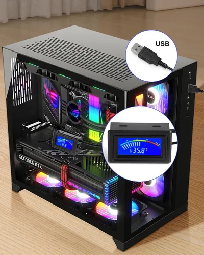 Miniatura 3 de Keynice. Sensor de temperatura termómetro. Fuente de poder, fahrenheit, grado y grados celsius. Pantalla lcd. Negra
