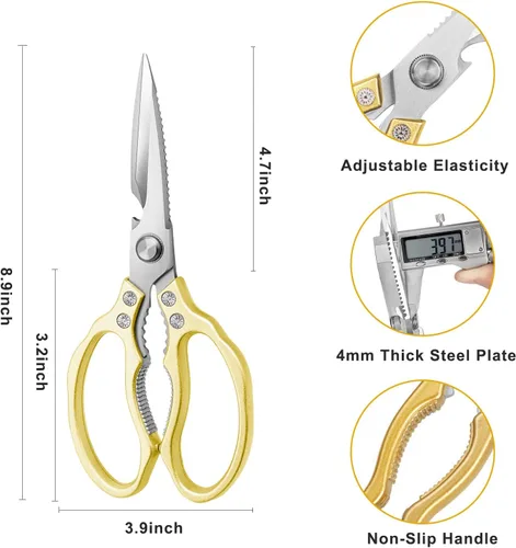 Miniatura 2 de AWinjoy Tijeras de cocina, resistentes y afiladas aptas para lavavajillas, accesorios de cocina para cortar carne, pollo, pescado, aves de corral