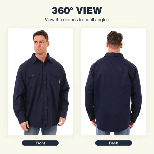 Miniatura 4 de SKSAFETY Camisas FR de 7 oz para hombres, Camisa de Soldadura Hi Vis Resistente a las Llamas 100% Algodón Retardante de Fuego Camisa de Manga Larga
