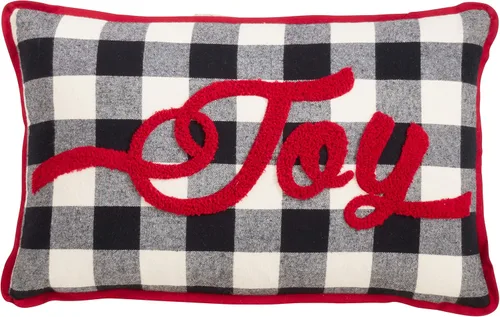 SARO LIFESTYLE DAMA di Natale Collection Buffalo Plaid Joy - Almohada rellena de poliéster, 12 x 20 pulgadas, color negro