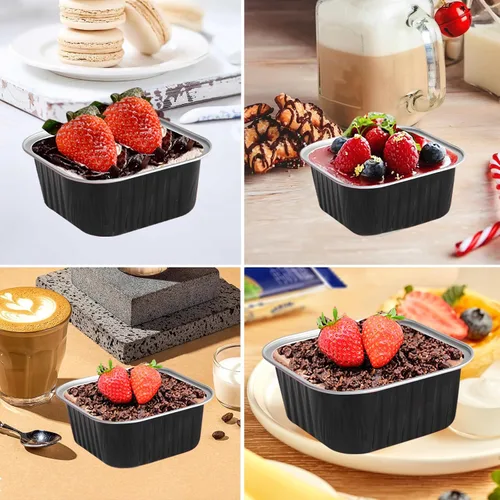 Miniatura 6 de 50 Pcs Mini Square Baking Cups with Lids,5oz Aluminum Foil Mini Cake Pans with Lids,Disposable Ramekins Cake Pans,150ml Dessert Cups Cupcake Pans