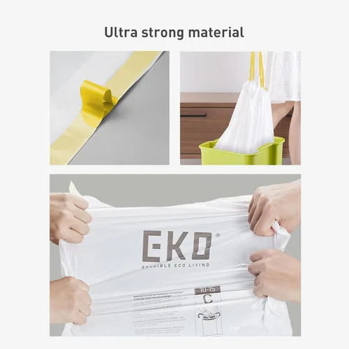 Miniatura 4 de EKO 4 galones / 10-15 litros, 80 bolsas de basura pequeñas con cordón, bolsas de basura extrafuertes sin perfume, rollo fácil de dispensar