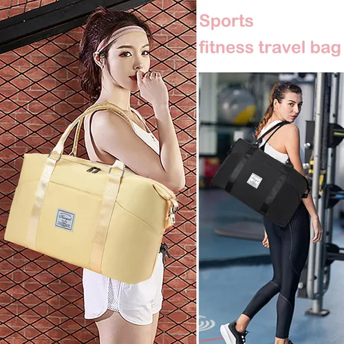 Miniatura 53 de Bolsa de gimnasio con bolsillo húmedo, bolsa de viaje plegable para mujer, bolsa de viaje impermeable para viajes, gimnasio, yoga