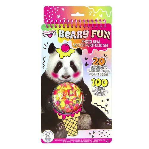 Fashion Angels Photo-real Panda - Cartera compacta de bocetos para principiantes, bloc de bocetos de animales con fotos reales y calcomanías para
