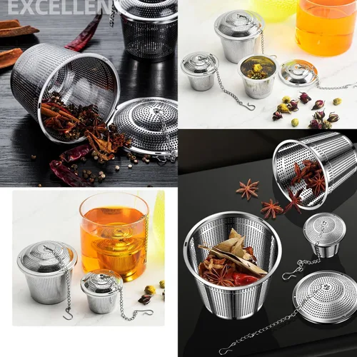 Miniatura 9 de Infusor de té de hojas sueltas (juego de 2) con cuchara de té y bandeja de goteo, colador de acero inoxidable ultra fino y más empinado para una