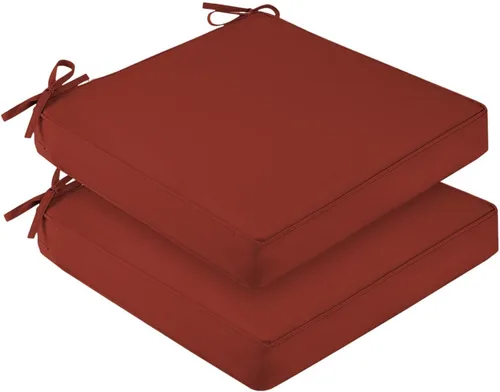 Miniatura 16 de downluxe Juego de 2 cojines impermeables para sillas de exterior, 19 x 19 x 3 pulgadas, cojines para sillas de patio con lazos y mango Marrón
