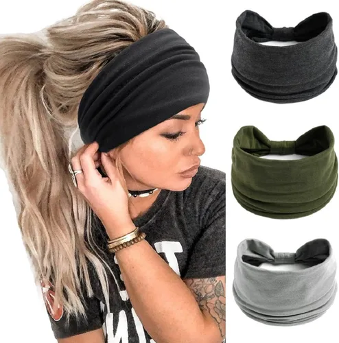 Miniatura 42 de K-Elewon Paquete de 3 diademas elásticas anchas para mujer, bandas para el cabello para yoga, deportes