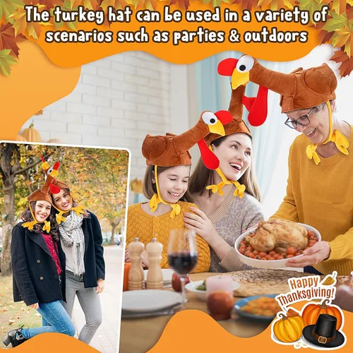 Miniatura 5 de Ramede 10 gorros de pavo de Acción de Gracias a granel divertidos para adultos, gorra de pavo de felpa para accesorios de Acción de Gracias