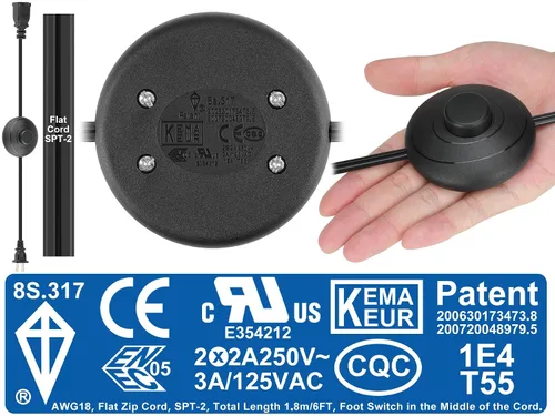Miniatura 2 de Interruptor de pie de extensión de encendido/apagado de 1.8m/6 pies, interruptor en el medio del cable, enchufe polarizado de 2 puntas y enchufe