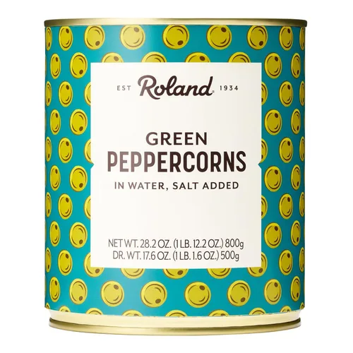 Roland Foods Granos de pimienta verde en salmuera, alimentos importados especiales, lata de 28.2 onzas, paquete de 1