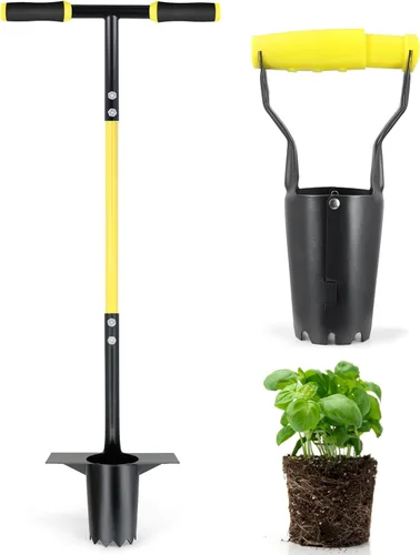 Miniatura 10 de Jardineer Herramienta de maceta de bulbos, tapón de césped de mango largo con base dentada, trasplantador automático de bulbos pequeños para Juego