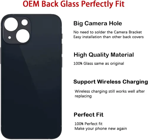 Miniatura 3 de Reemplazo de cristal trasero trasero OEM (negro) compatible con iPhone 13 de 6.1 pulgadas, todos los portadores con adhesivo preinstalado y kits