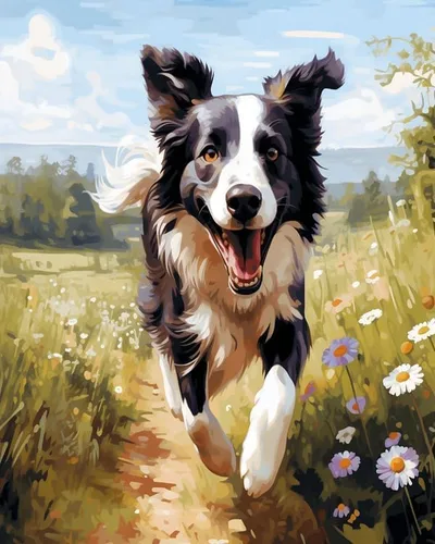 ZMHZMY Pintura por números para adultos, Border Collie corriendo sobre hierba, pintura digital por números, kits en lienzo, arte de pared, paisaje