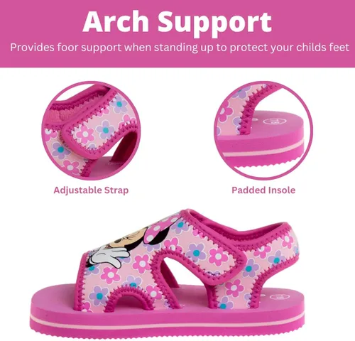 Miniatura 3 de Disney Sandalias de Minnie Mouse para niñas, zapatos de verano para niños, zapatos de agua para playa, correa ajustable, puntera abierta, sandalias
