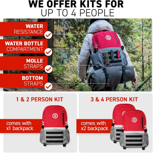 Miniatura 6 de 72 HRS Kit de supervivencia de emergencia de lujo, kit de supervivencia de 72 horas para terremotos, huracanes, tsunamis, invierno, apagón, incluye