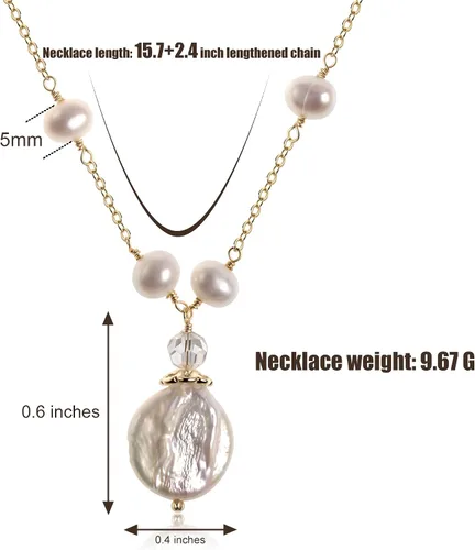 Miniatura 4 de InzheG Gargantilla de perlas de agua dulce, ajustable, chapada en oro de 14 quilates, hecha a mano, cadena de perlas barrocas cultivadas, collar