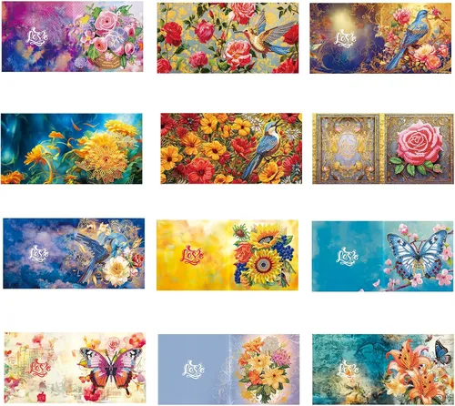 Miniatura 3 de pigpigboss Paquete de 12 tarjetas de felicitación con diseño de flores, mariposas y diamantes, tarjetas de cumpleaños con sobre, tarjeta