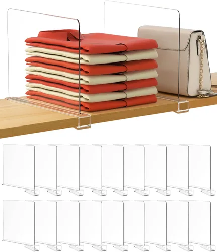 Miniatura 35 de HBlife 12 piezas de divisores de estante de acrílico transparente, organizador vertical de bolsos para armario, perfecto para suéteres, camisas