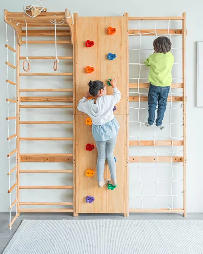 Avenlur Juego de gimnasio de pared de escalera sueca 9 en 1 de nogal